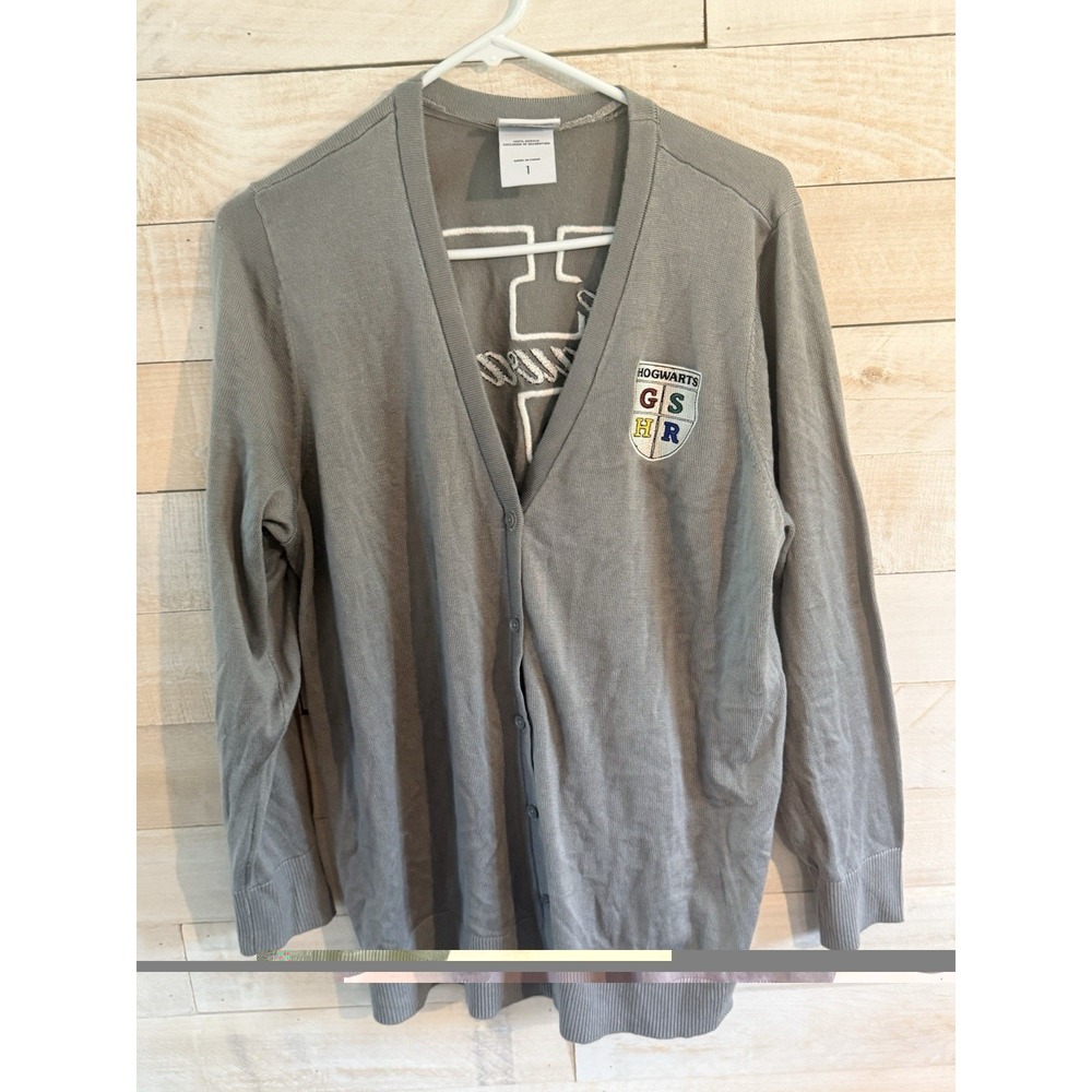 Harry Potter  Hogwarts Button Up Embroidered Womens 1 Cardigan Gray Sweater